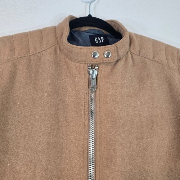 Gap Moto Jacket Quilted Women Medium Wool Blend Zip Brown Pockets Fall - Picture 2 of 11